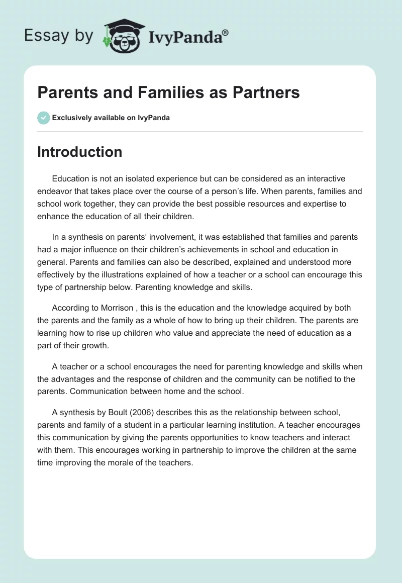 Parents and Families as Partners. Page 1