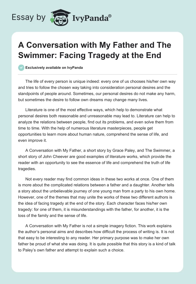 A Conversation with My Father and The Swimmer: Facing Tragedy at the End. Page 1