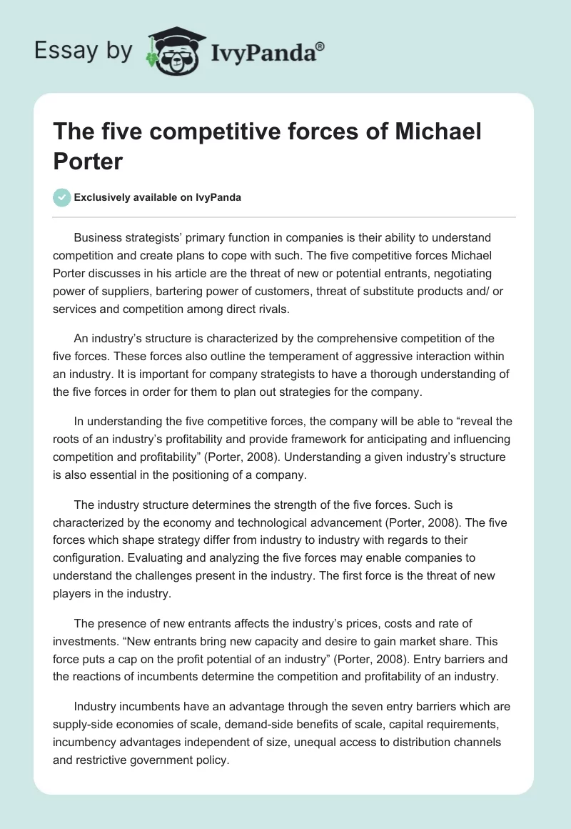 The five competitive forces of Michael Porter. Page 1