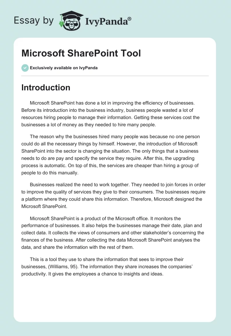 Microsoft SharePoint Tool. Page 1