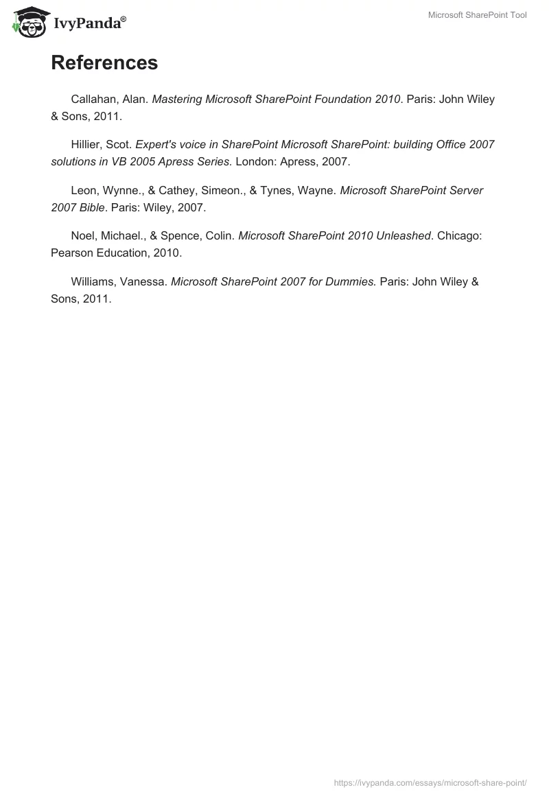 Microsoft SharePoint Tool. Page 5