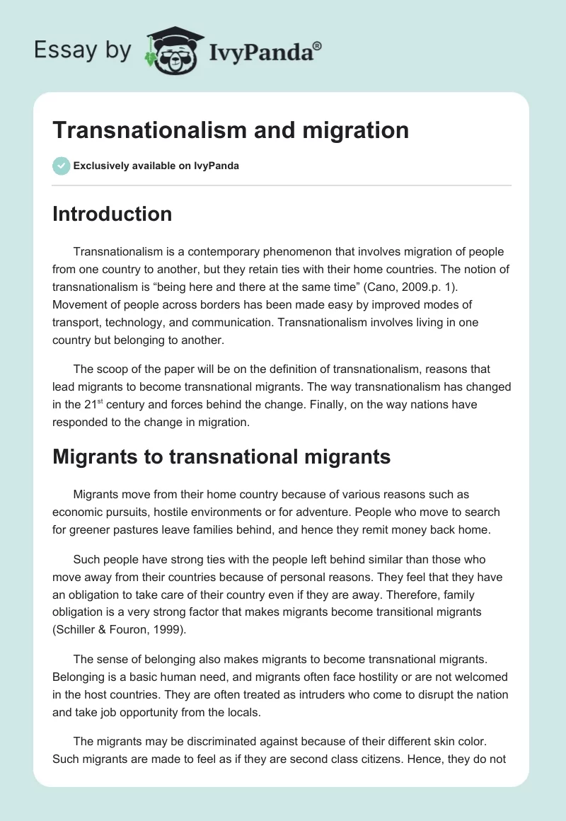 Transnationalism and migration. Page 1