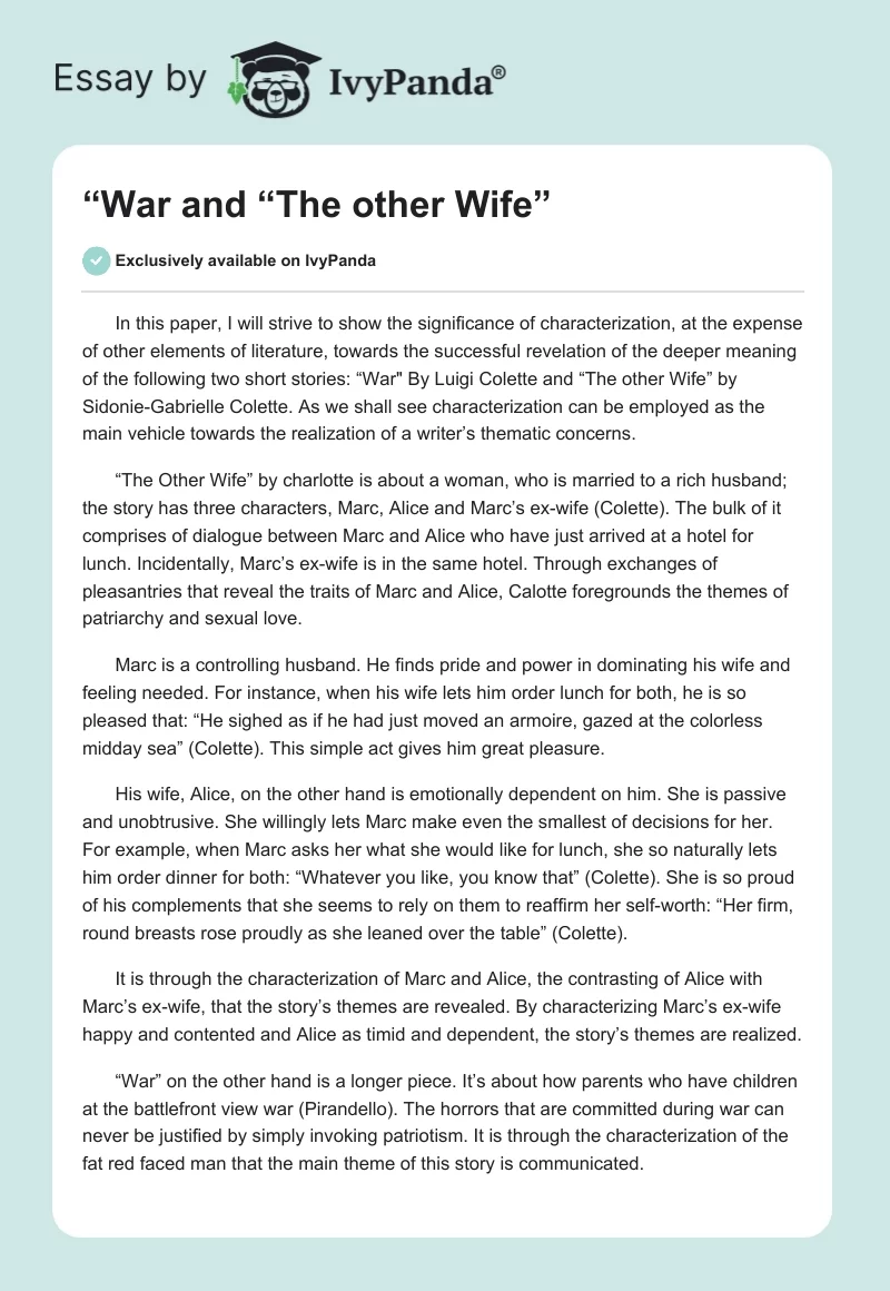 “War" and “The other Wife”. Page 1