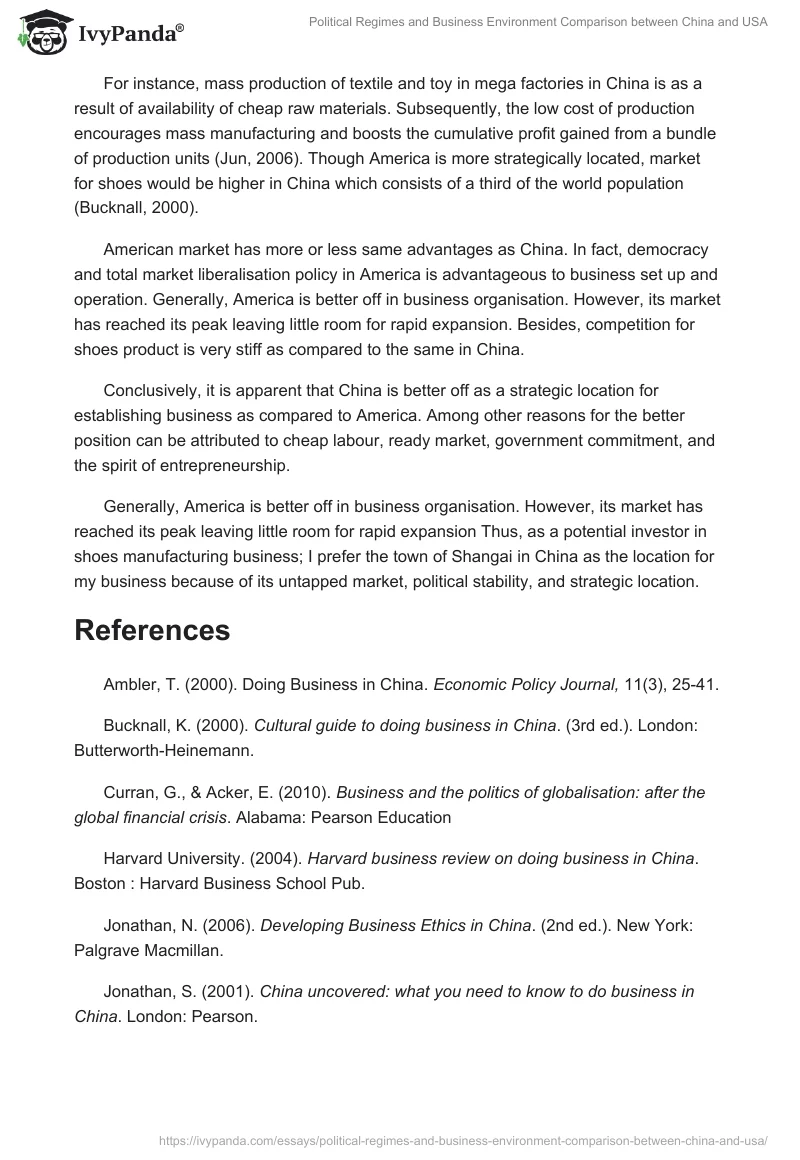 Political Regimes and Business Environment Comparison Between China and USA. Page 5