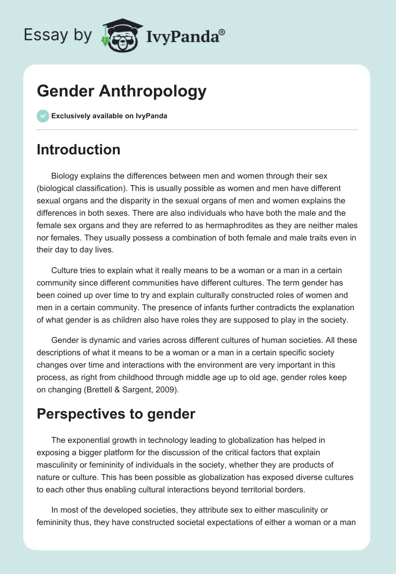 Gender Anthropology. Page 1