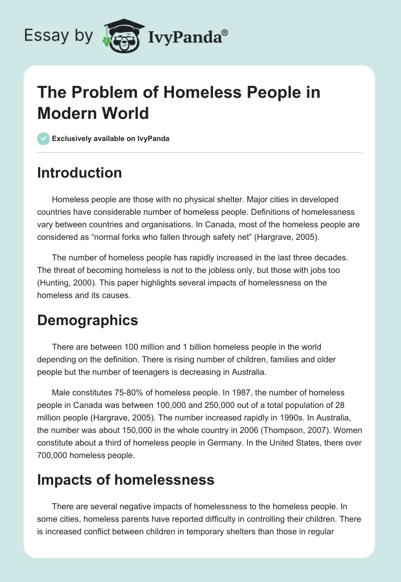 The Problem of Homeless People in Modern World. Page 1