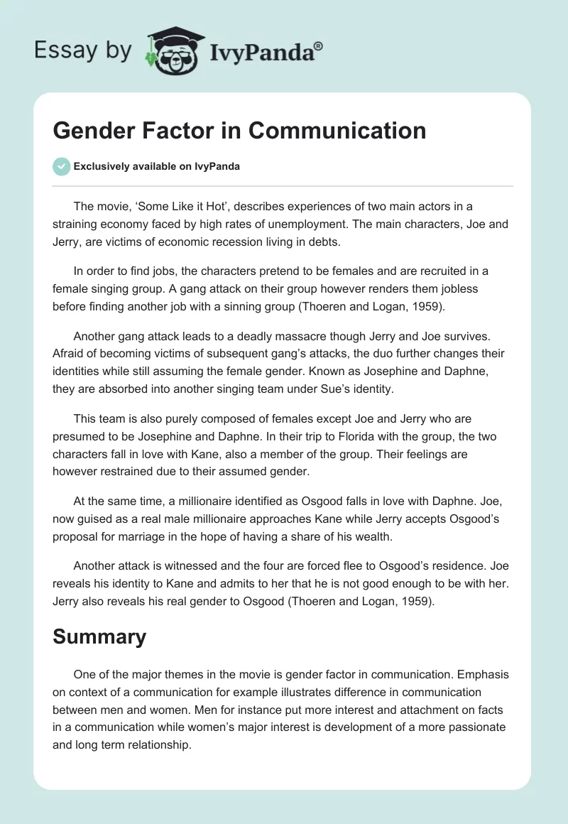 Gender Factor in Communication. Page 1