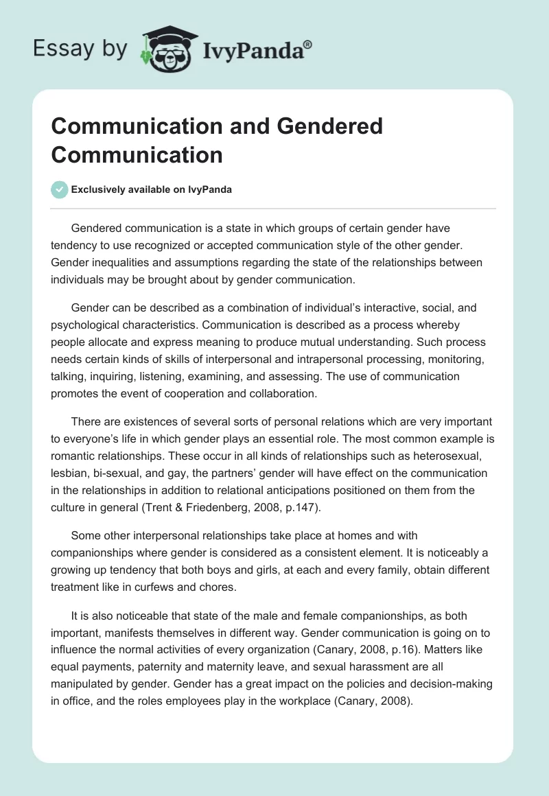 Communication and Gendered Communication. Page 1