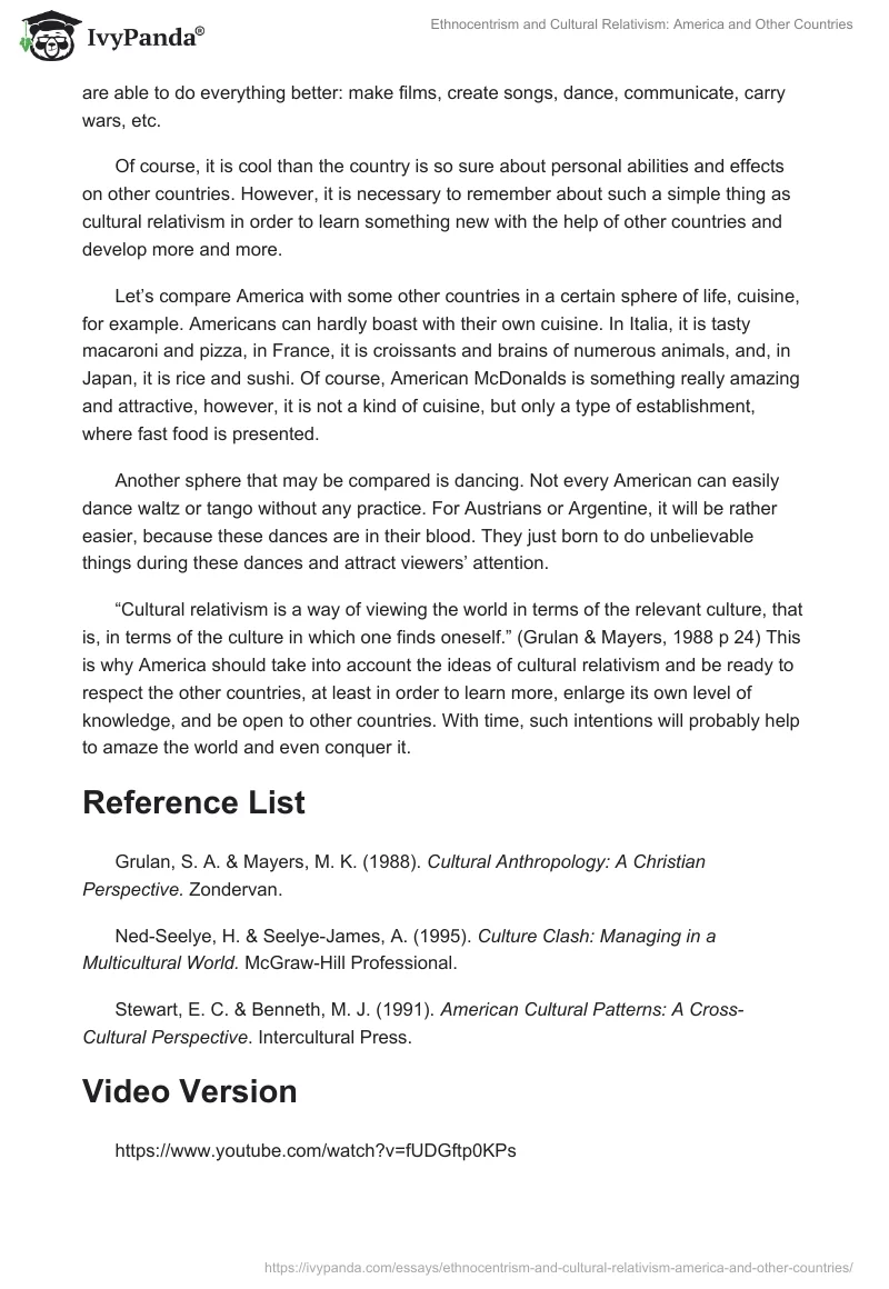 Ethnocentrism and Cultural Relativism: America and Other Countries. Page 2