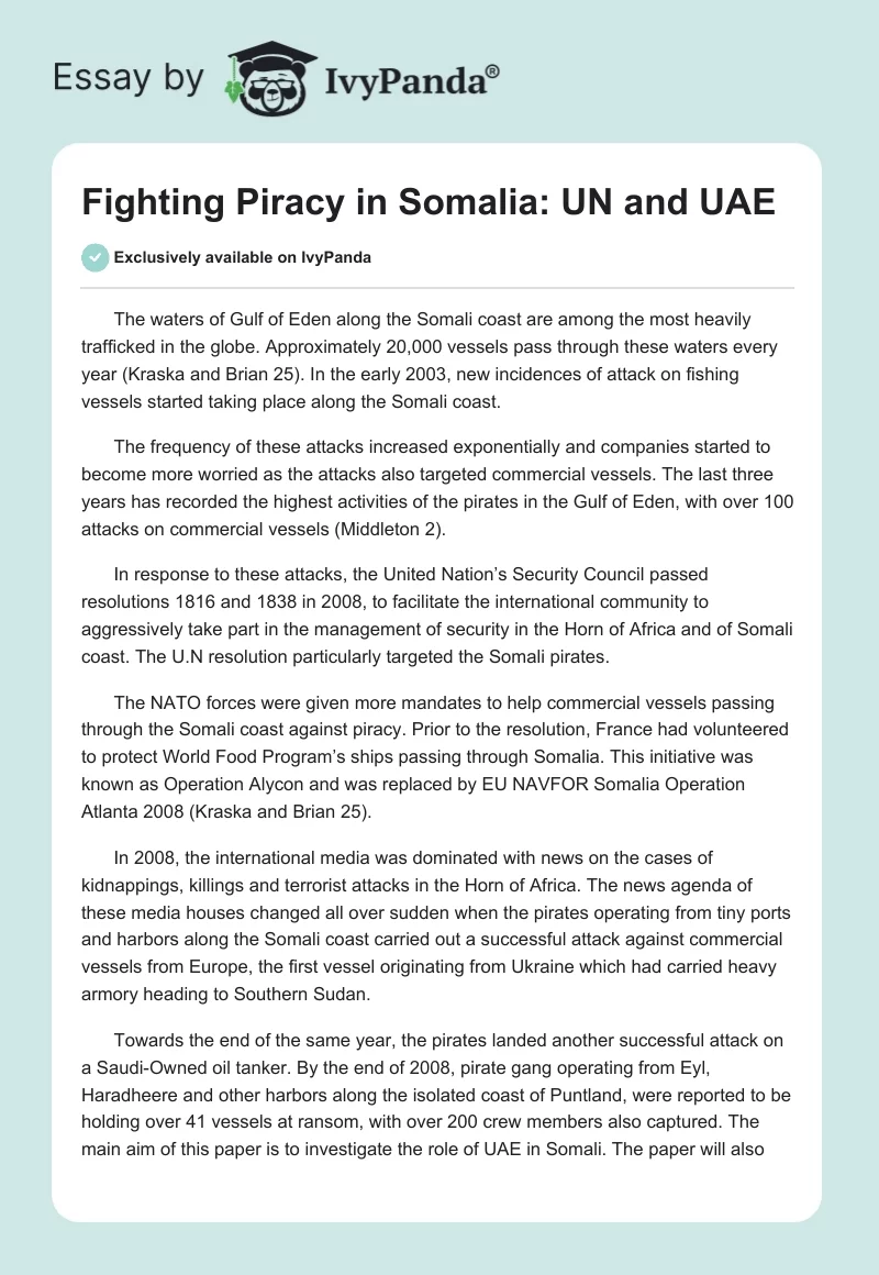 Fighting Piracy in Somalia: UN and UAE. Page 1
