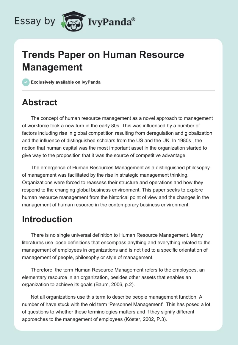 Trends Paper on Human Resource Management. Page 1
