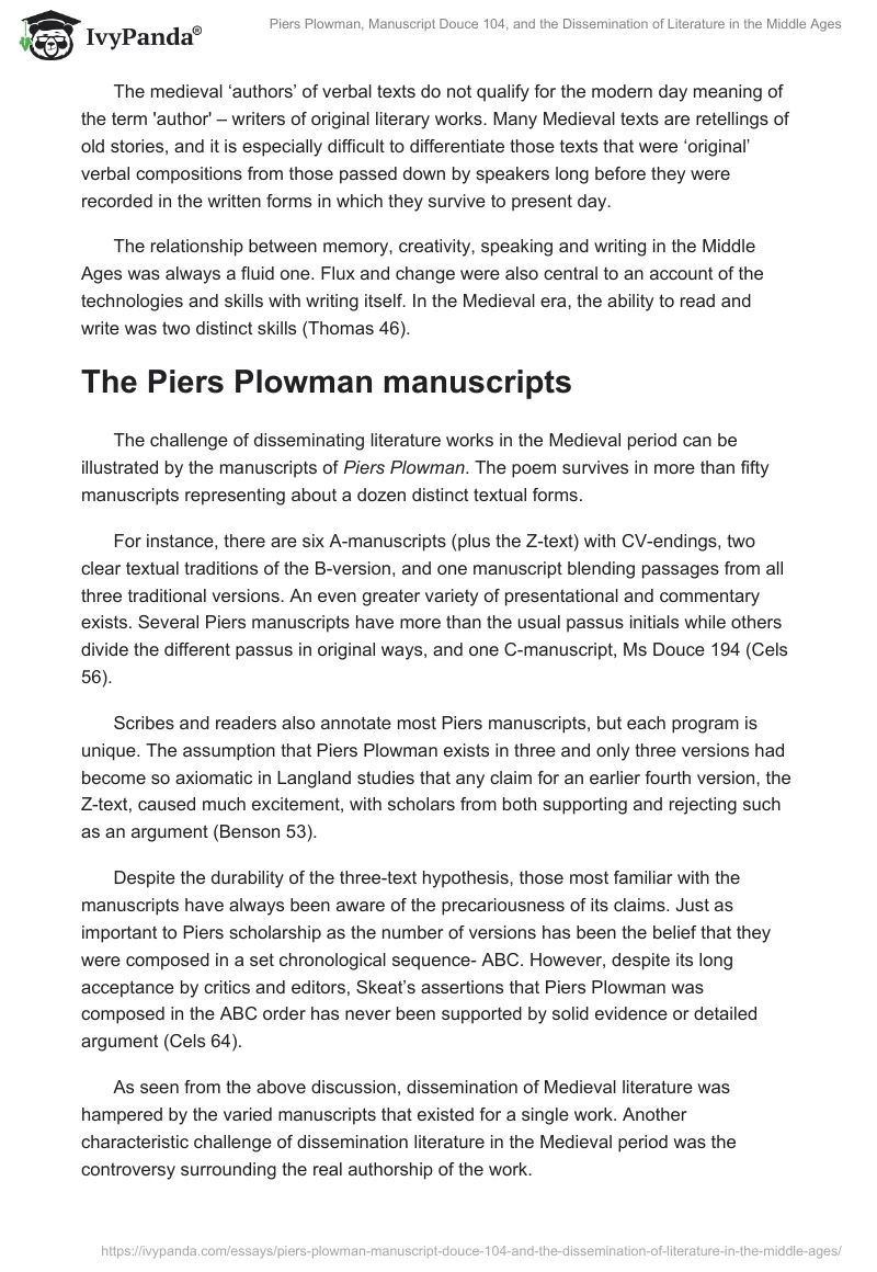 Piers Plowman, Manuscript Douce 104, and the Dissemination of Literature in the Middle Ages. Page 4