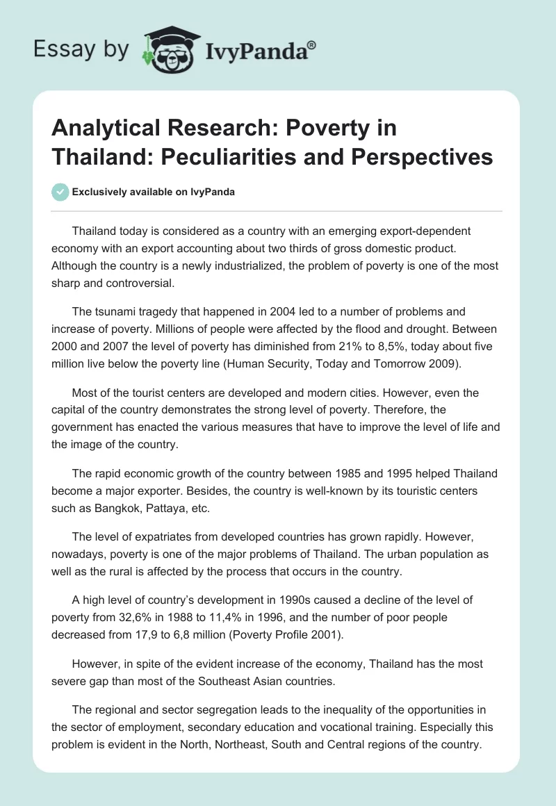 Analytical Research: Poverty in Thailand: Peculiarities and Perspectives. Page 1