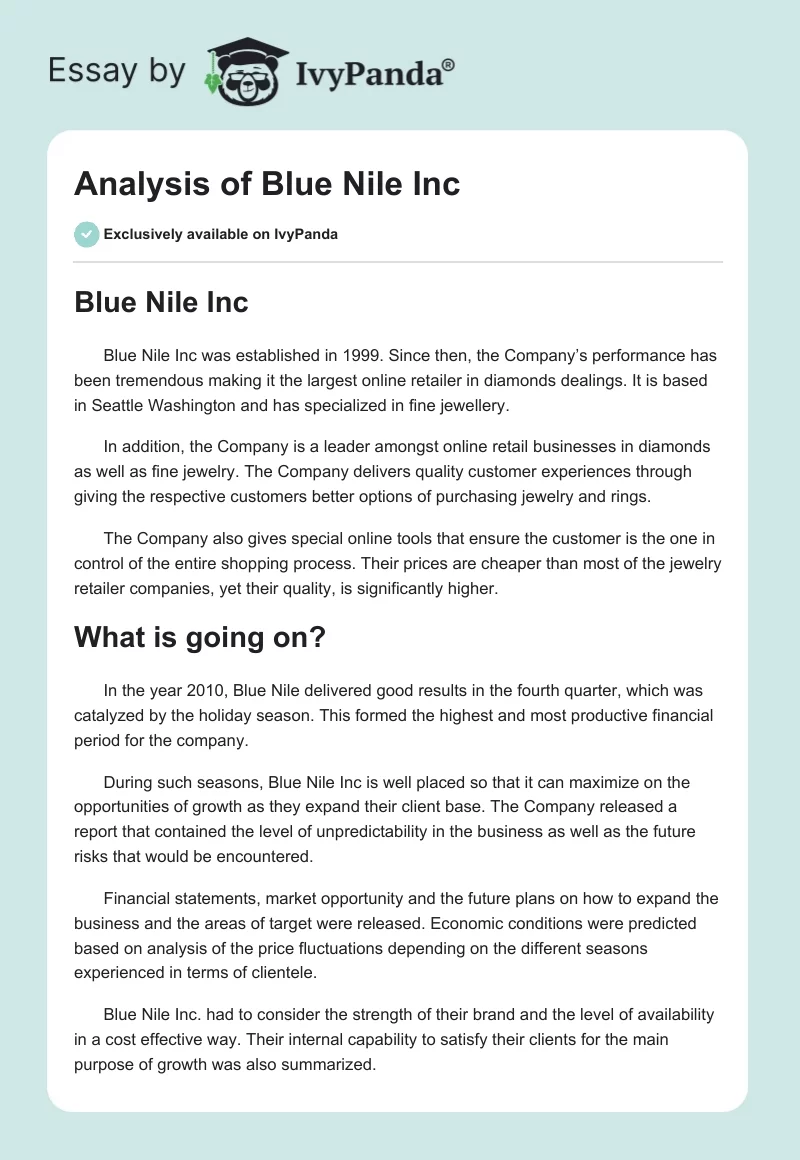 Analysis of Blue Nile Inc. Page 1