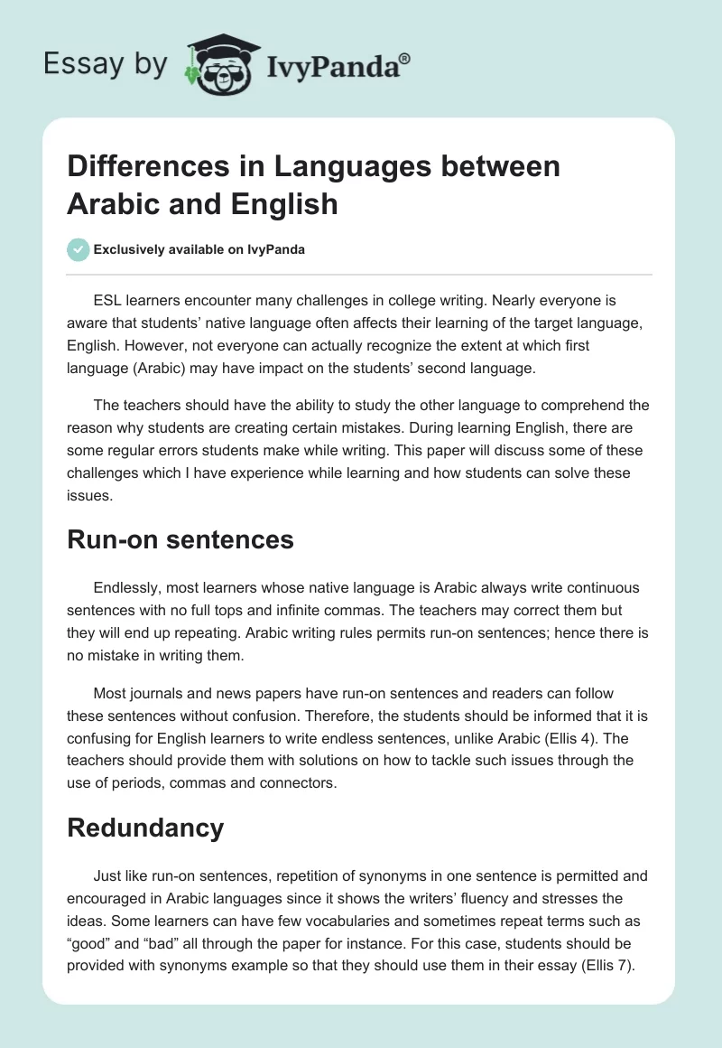 Differences in Languages between Arabic and English. Page 1