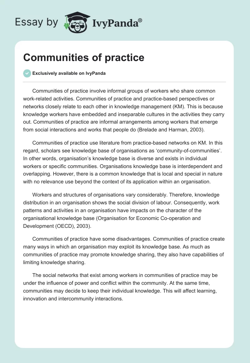 Communities of practice. Page 1