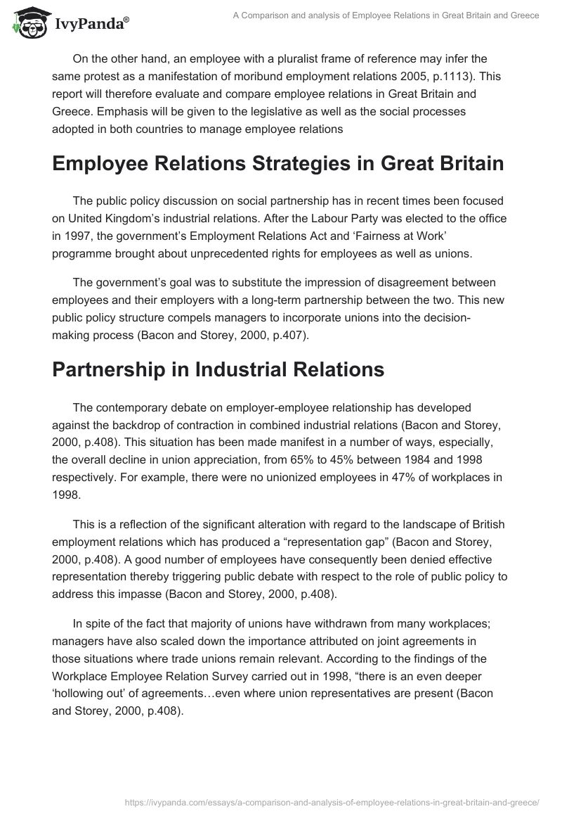 A Comparison and analysis of Employee Relations in Great Britain and Greece. Page 2