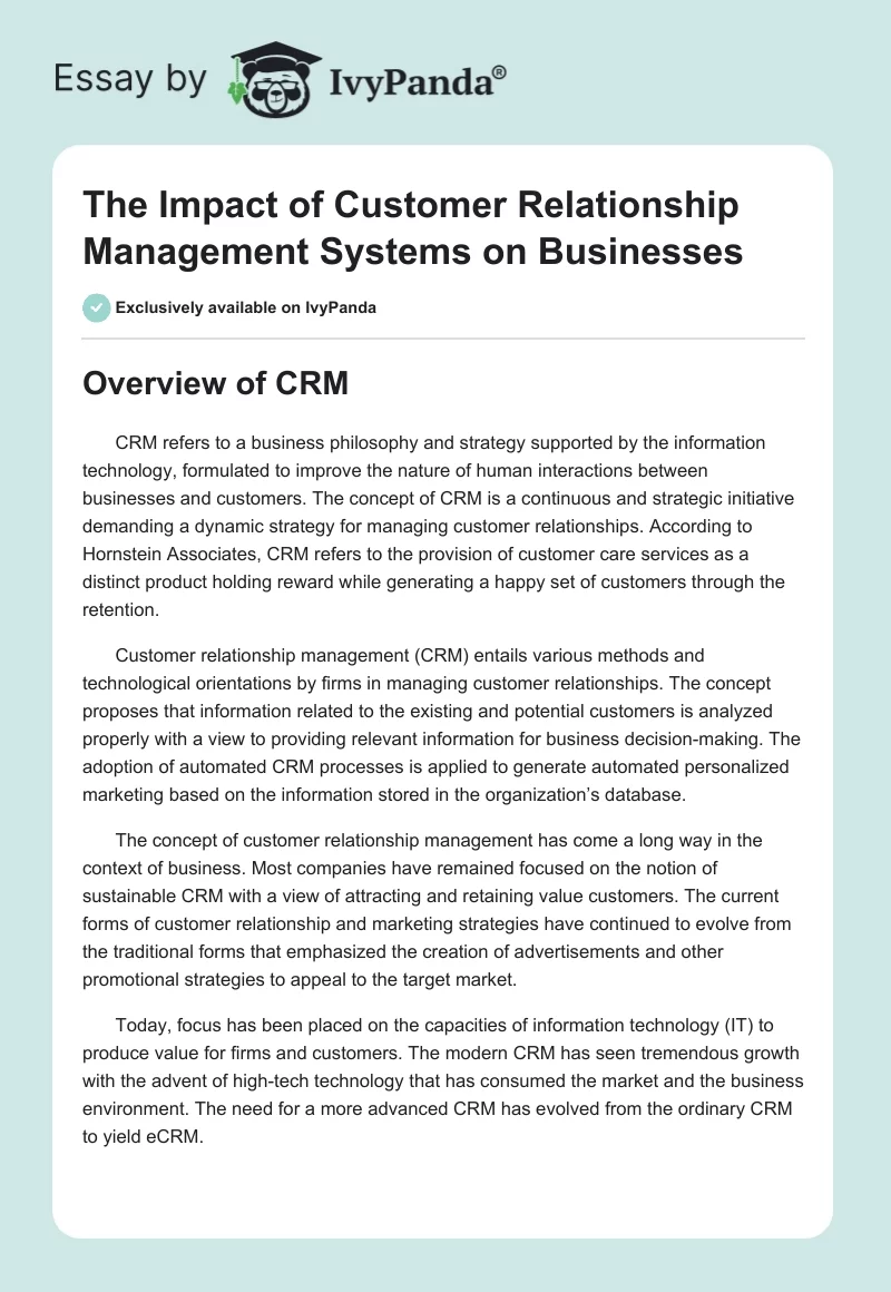 The Impact of Customer Relationship Management Systems on Businesses. Page 1