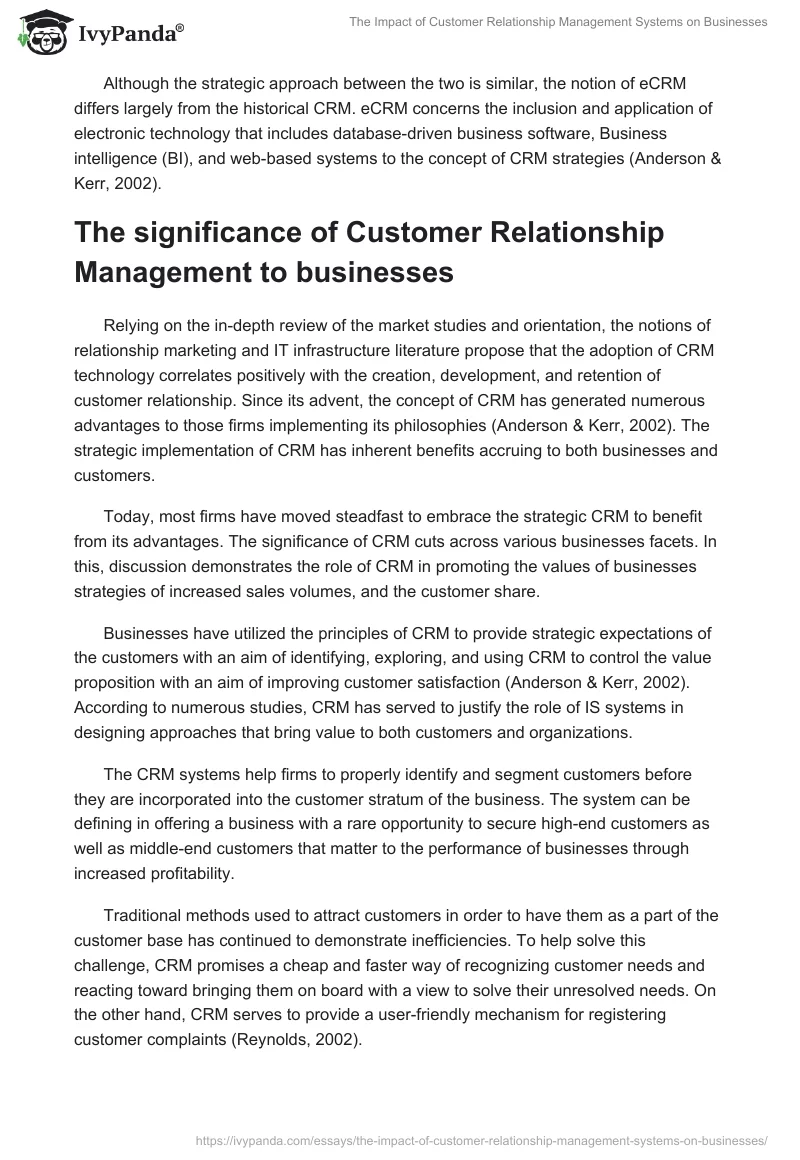 The Impact of Customer Relationship Management Systems on Businesses. Page 2