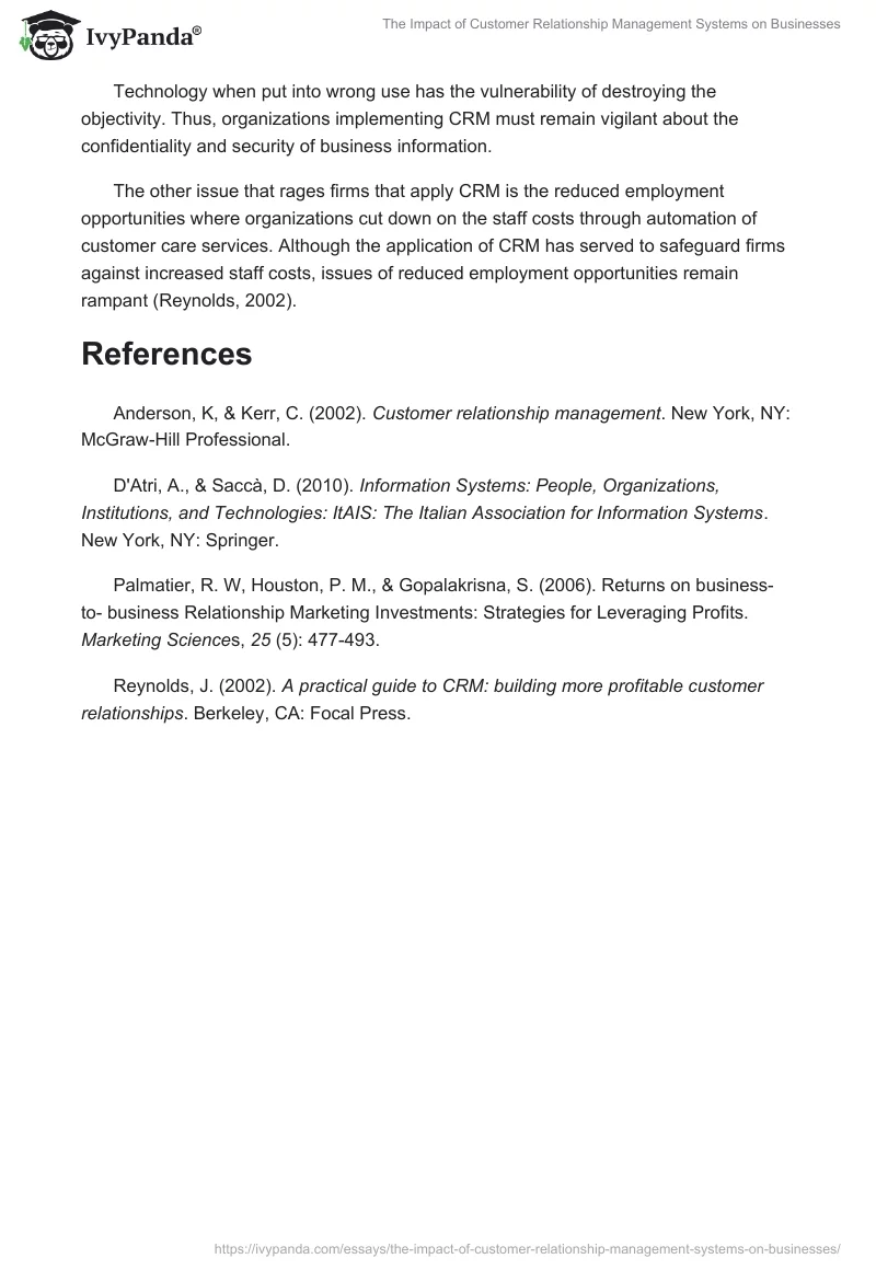 The Impact of Customer Relationship Management Systems on Businesses. Page 5