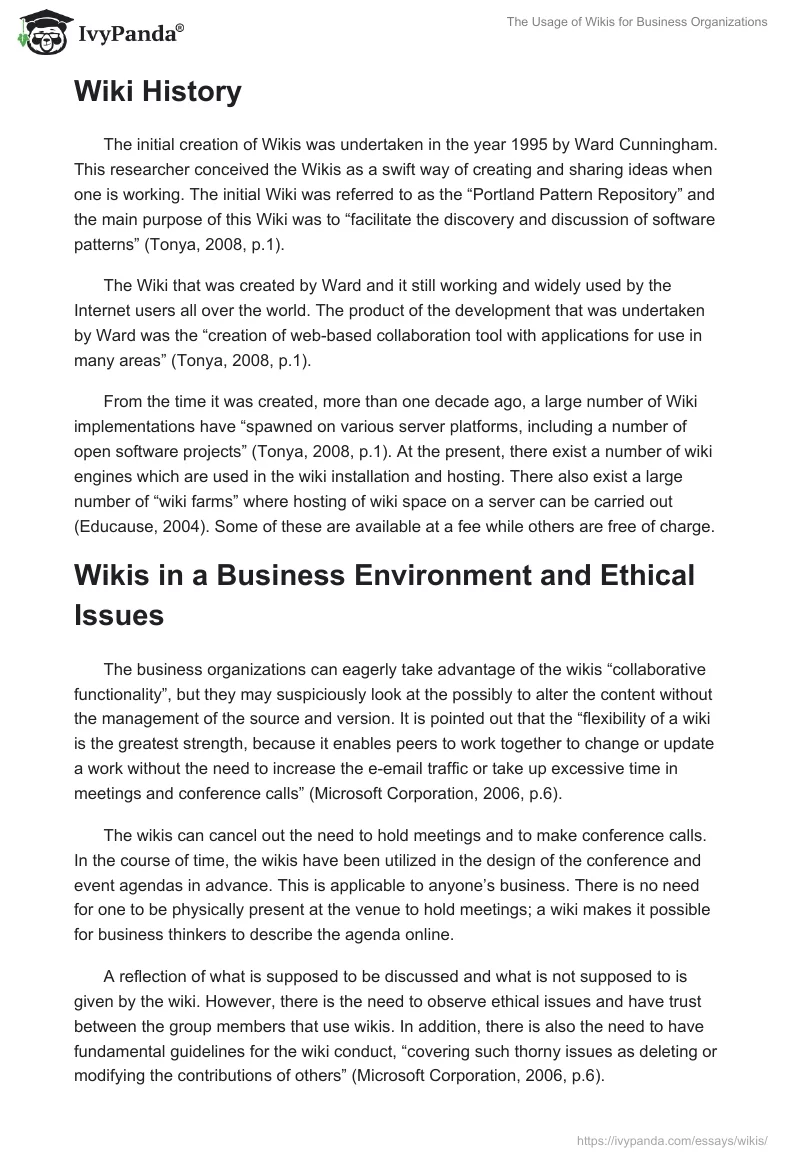 The Usage of Wikis for Business Organizations. Page 2