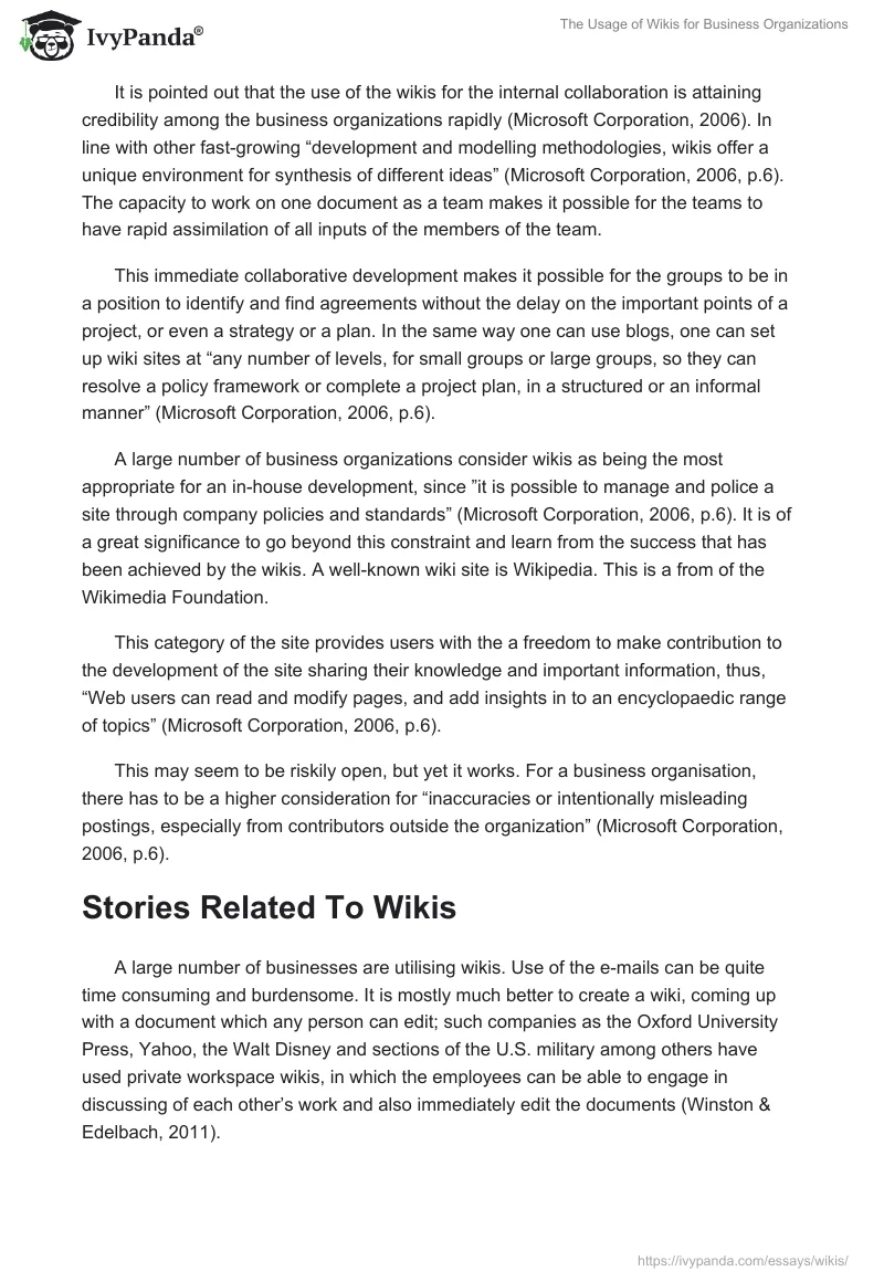 The Usage of Wikis for Business Organizations. Page 3