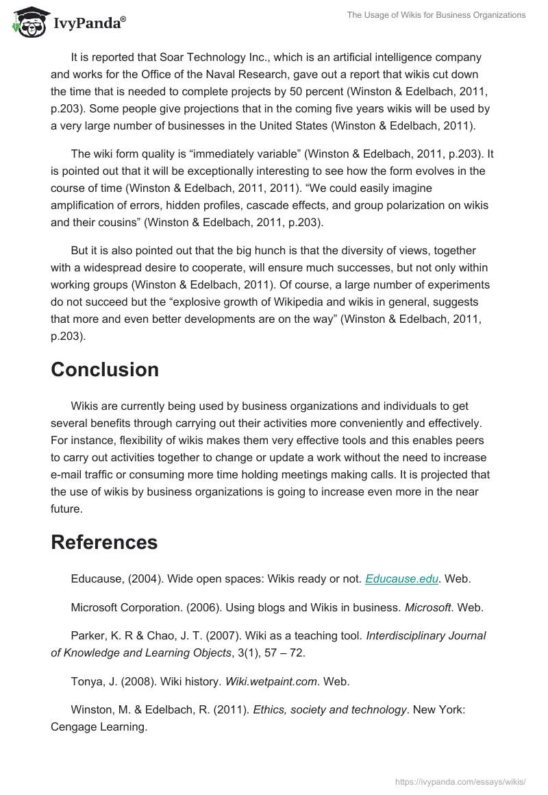 The Usage of Wikis for Business Organizations. Page 4