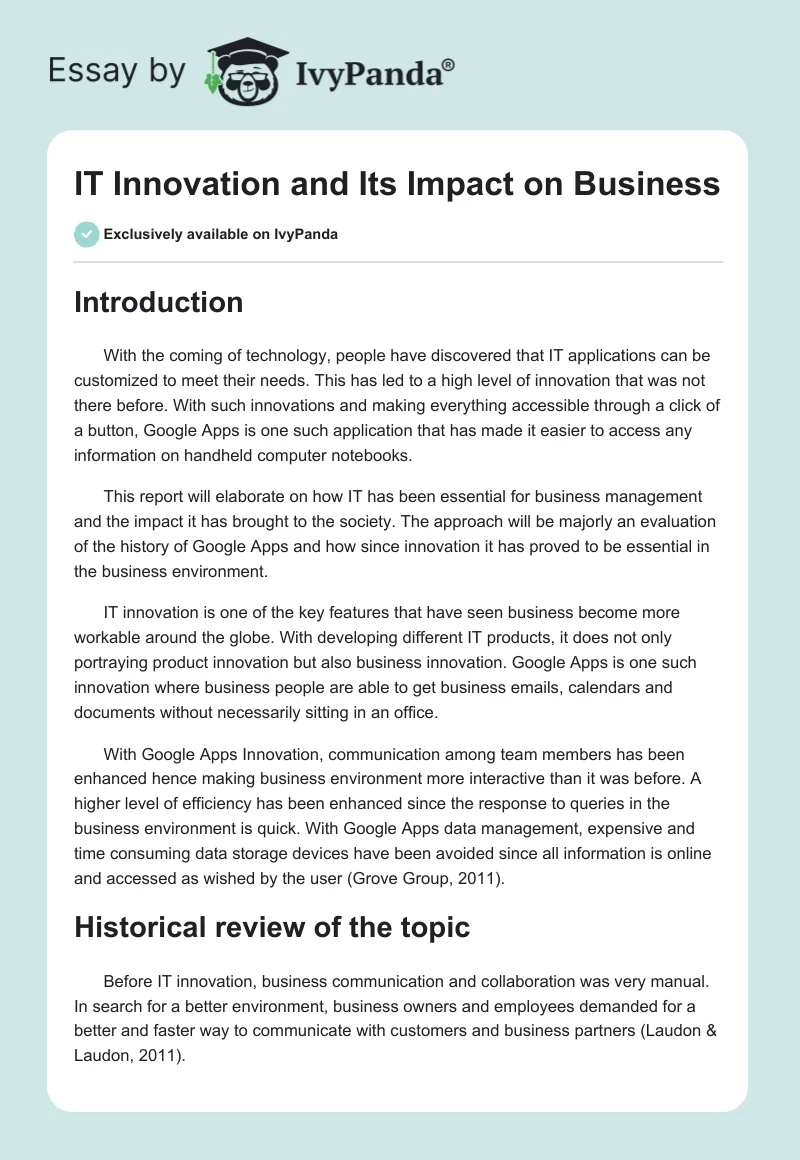 IT Innovation and Its Impact on Business. Page 1