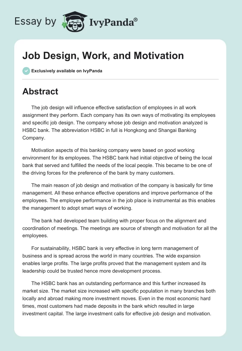Job Design, Work, and Motivation. Page 1
