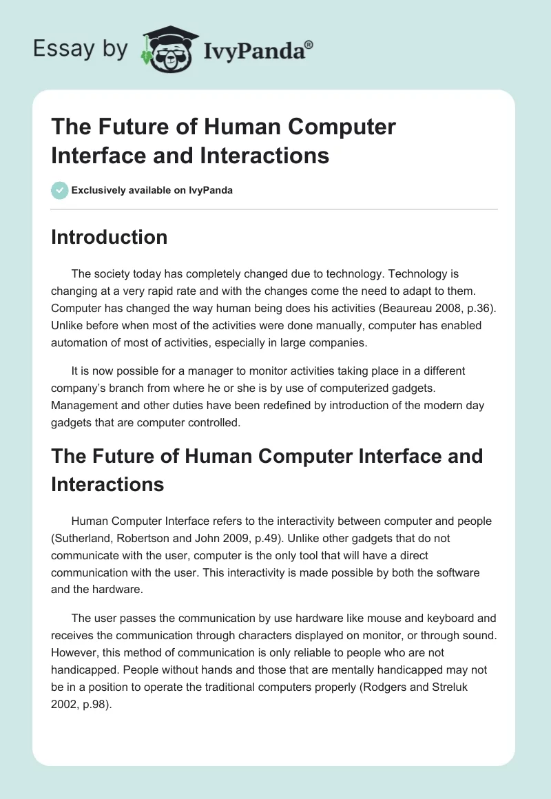 The Future of Human Computer Interface and Interactions. Page 1