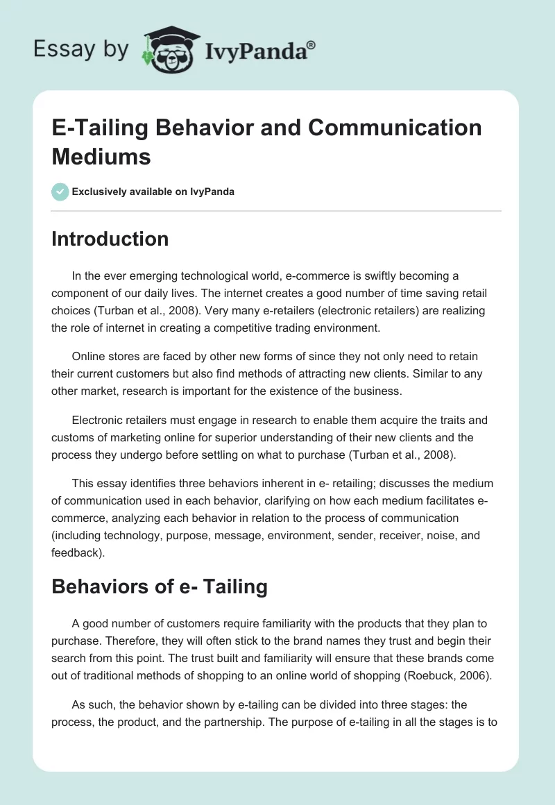 E-Tailing Behavior and Communication Mediums. Page 1