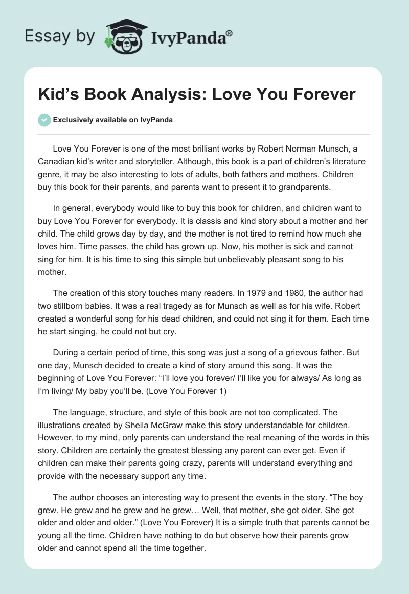 Kid’s Book Analysis: Love You Forever. Page 1