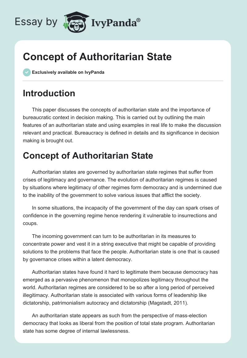 Concept of Authoritarian State. Page 1