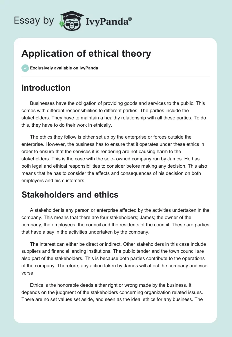 case study for basic theories as frameworks in ethics