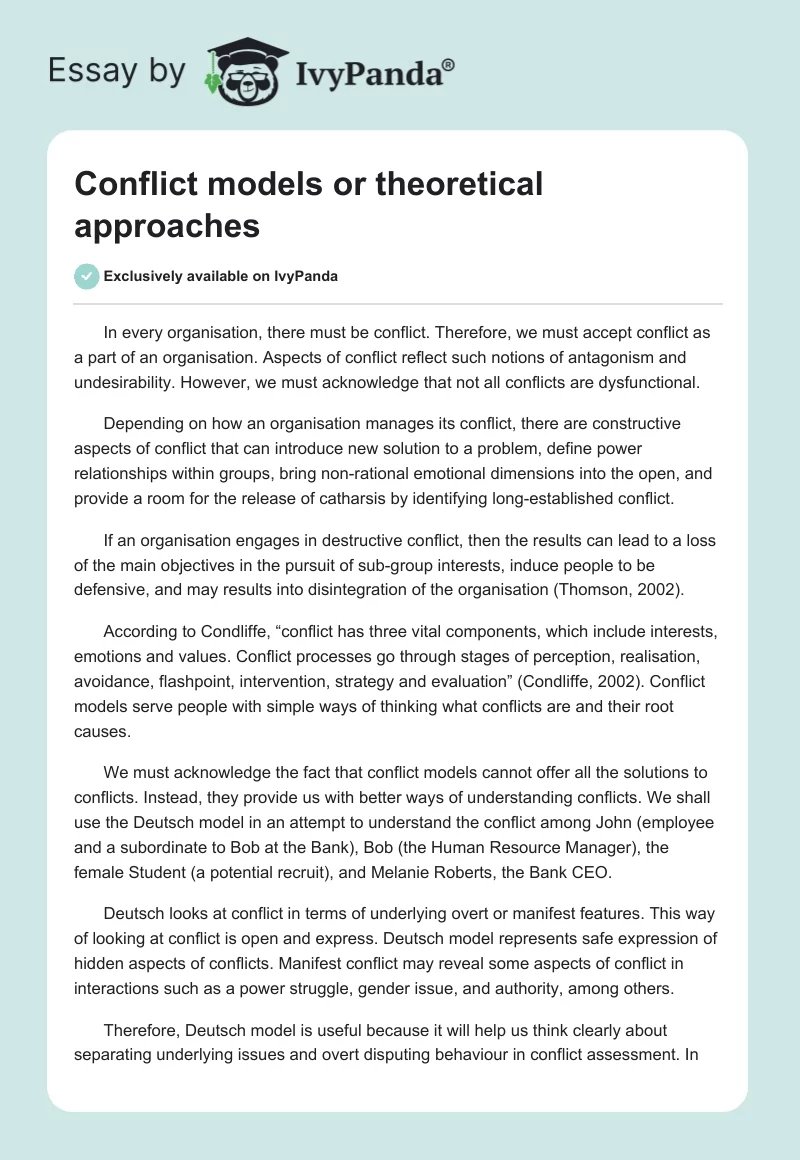 Conflict Models or Theoretical Approaches. Page 1