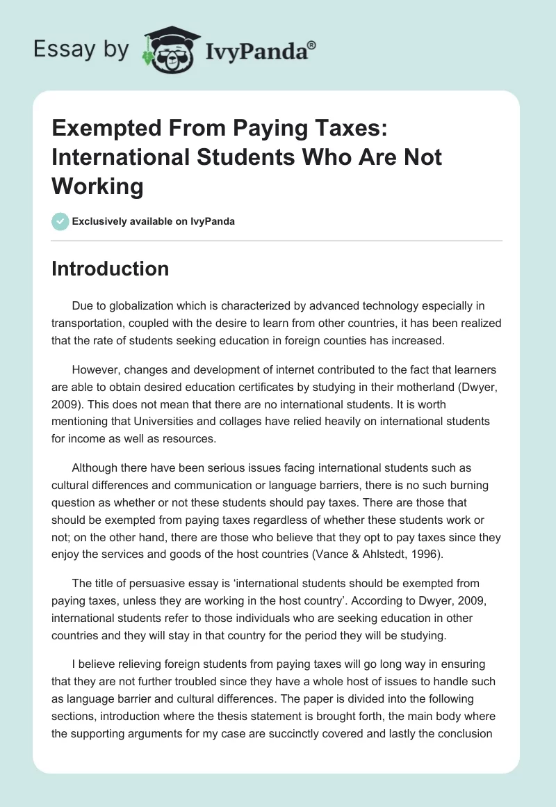 Exempted From Paying Taxes: International Students Who Are Not Working. Page 1