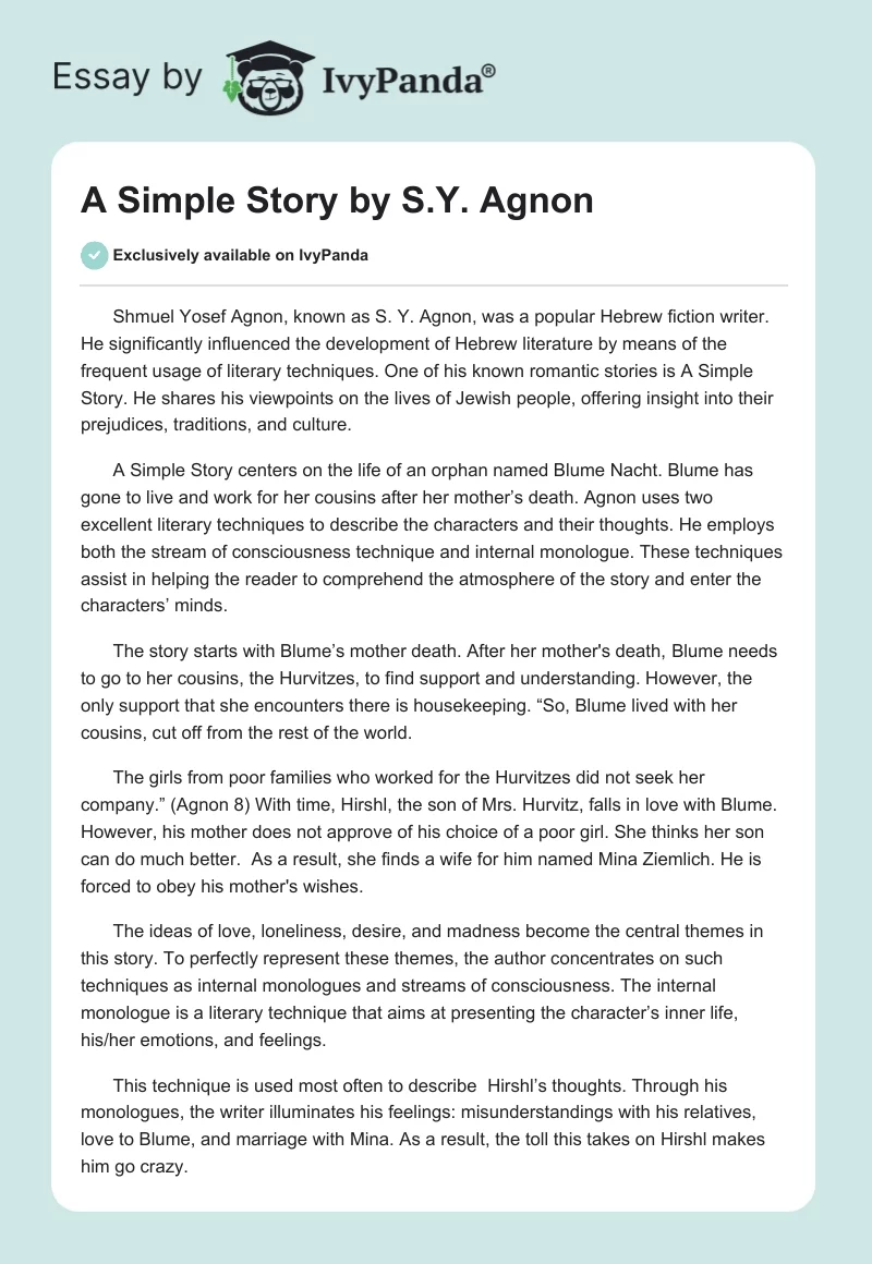 A Simple Story by S.Y. Agnon. Page 1
