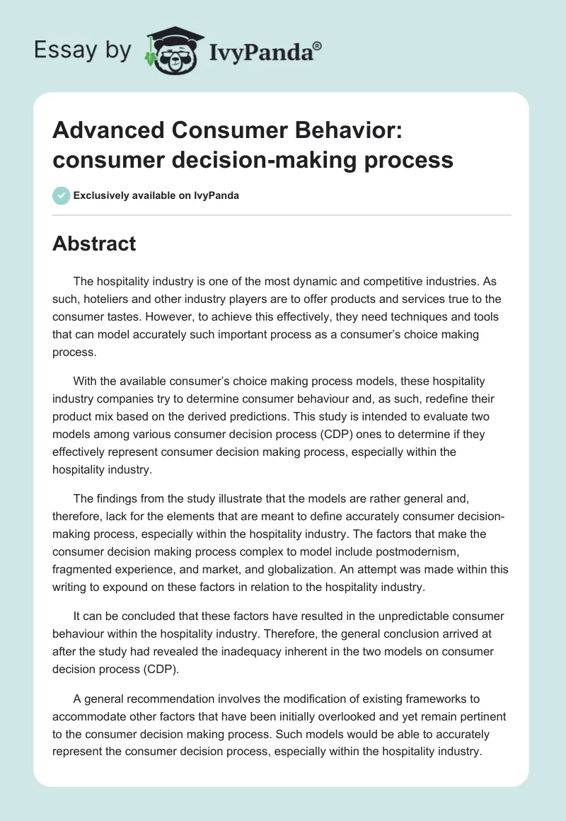Advanced Consumer Behavior: consumer decision-making process. Page 1