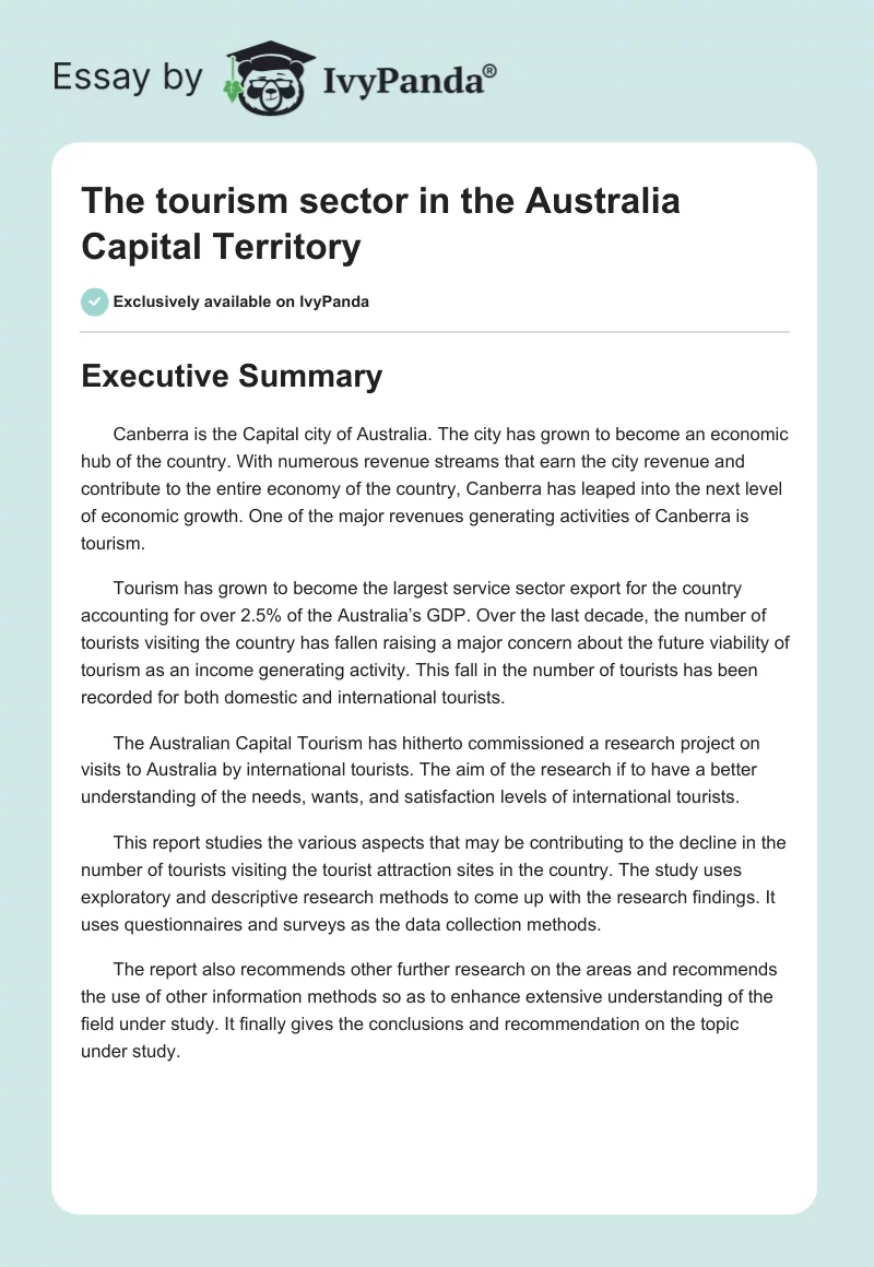 The tourism sector in the Australia Capital Territory. Page 1