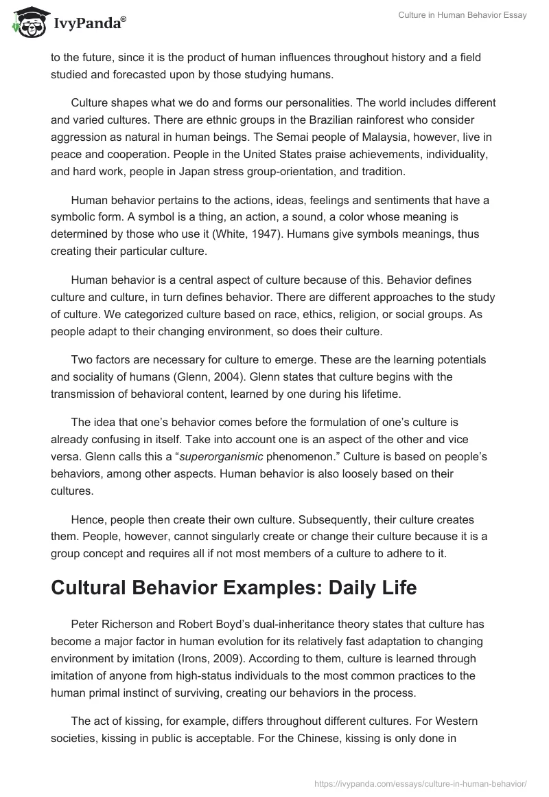 Culture in Human Behavior Essay. Page 2