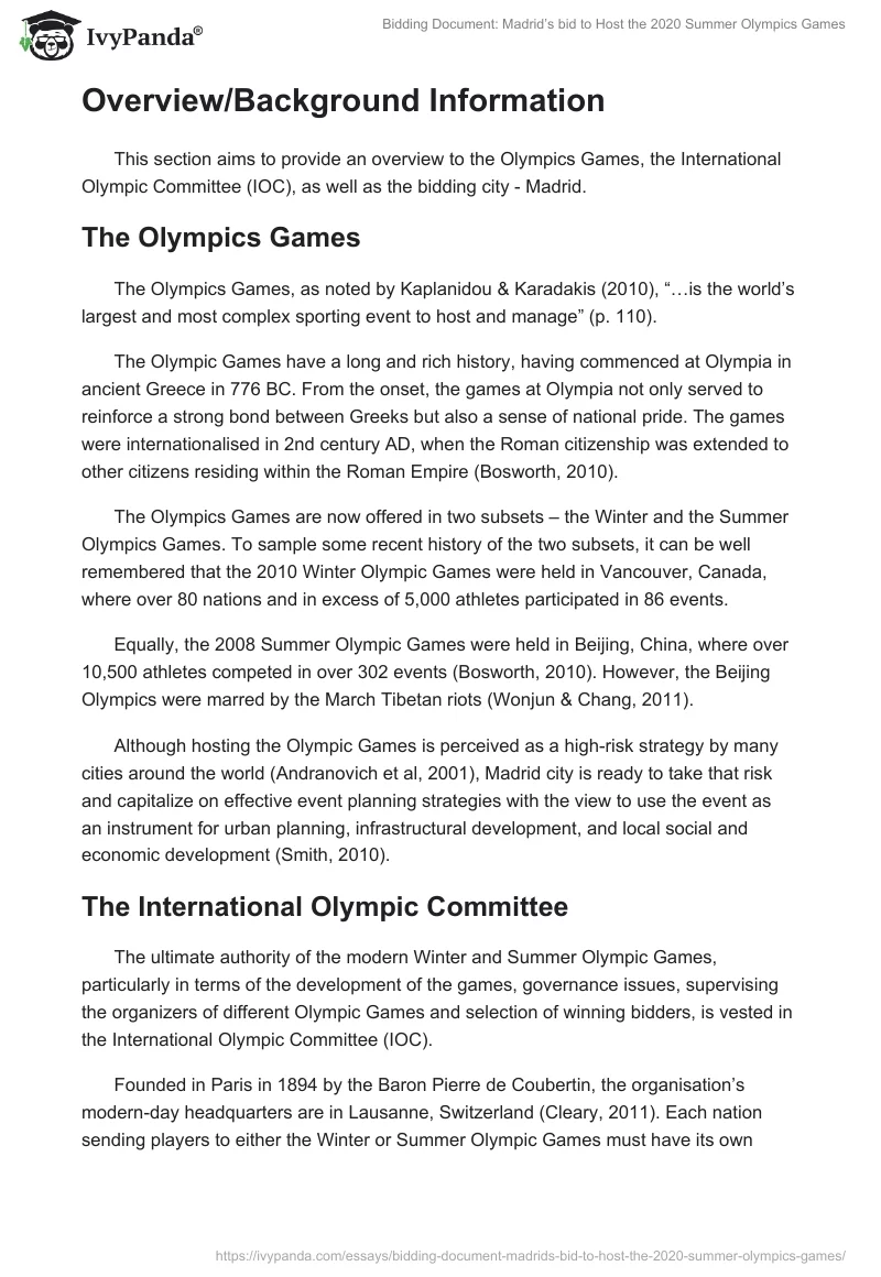 Bidding Document: Madrid’s bid to Host the 2020 Summer Olympics Games. Page 2