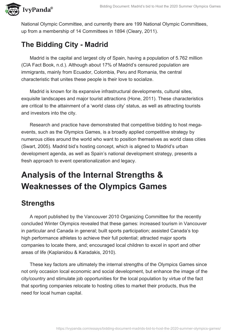 Bidding Document: Madrid’s bid to Host the 2020 Summer Olympics Games. Page 3