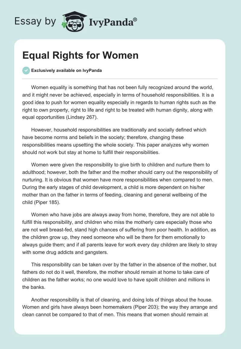 Equal Rights for Women. Page 1