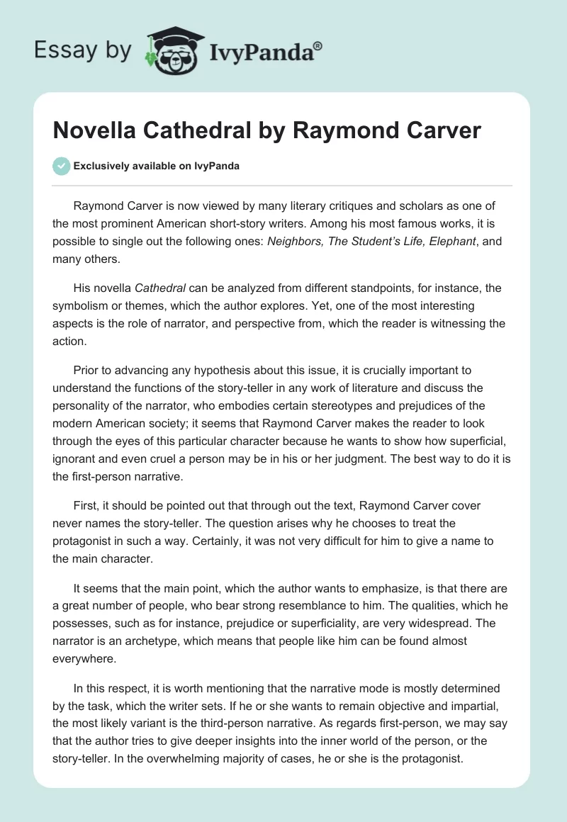 Novella "Cathedral" by Raymond Carver. Page 1