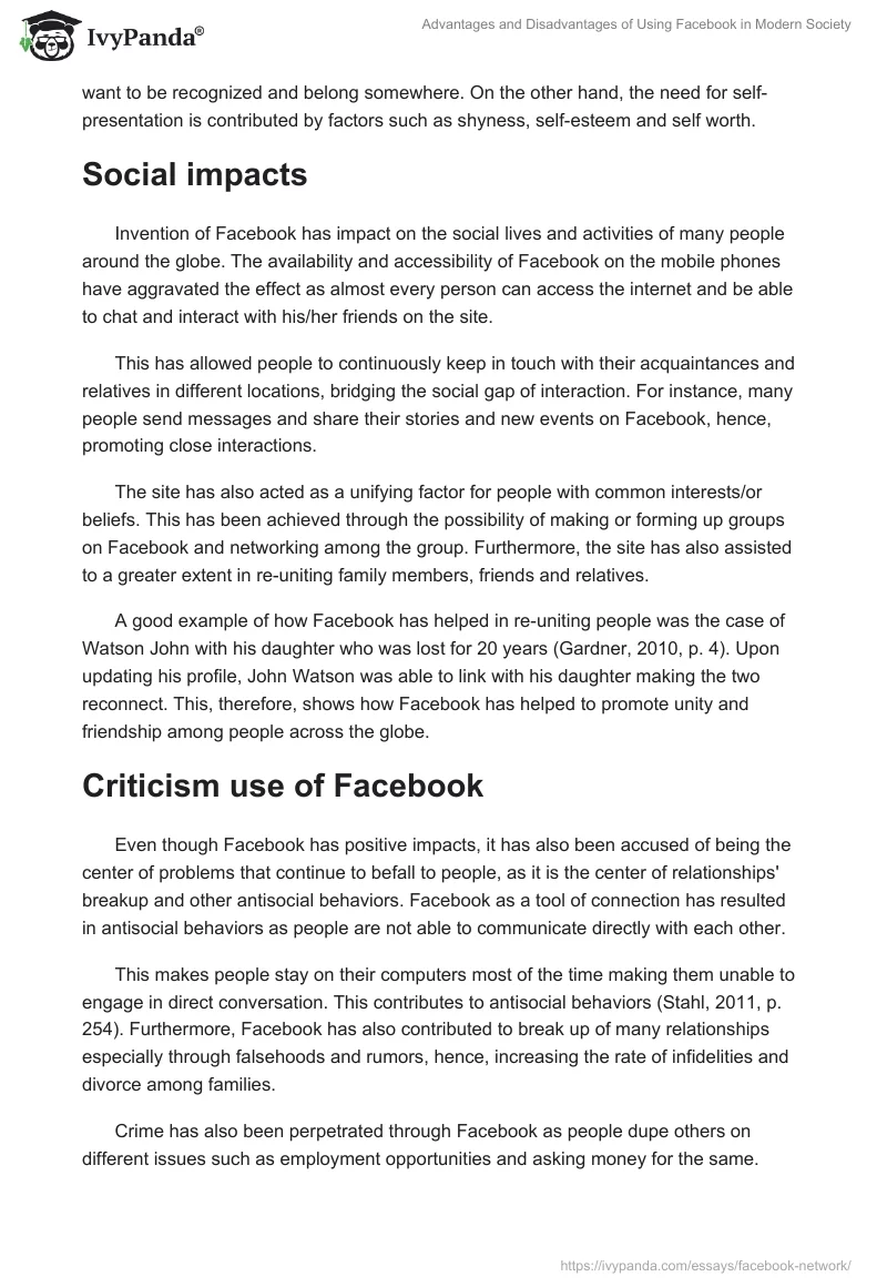 Advantages and Disadvantages of Using Facebook in Modern Society. Page 2