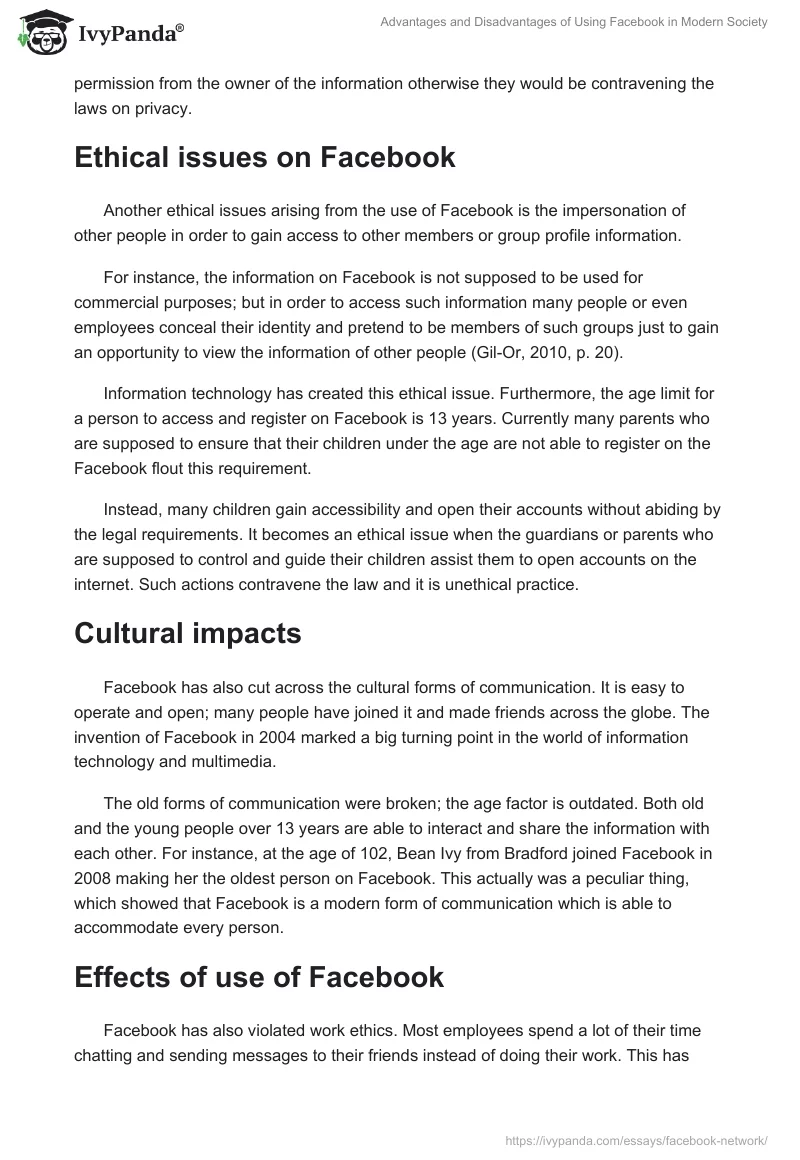 Advantages and Disadvantages of Using Facebook in Modern Society. Page 4