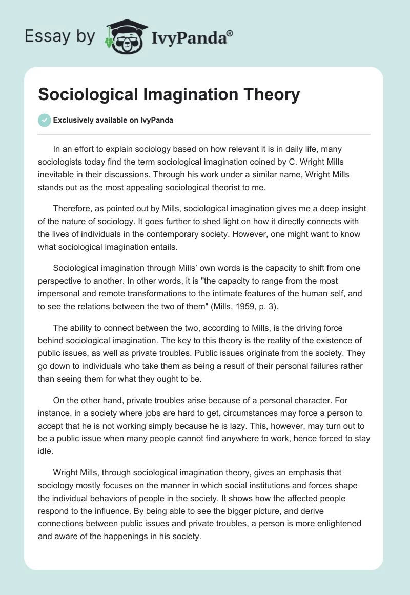 Sociological Imagination Theory. Page 1