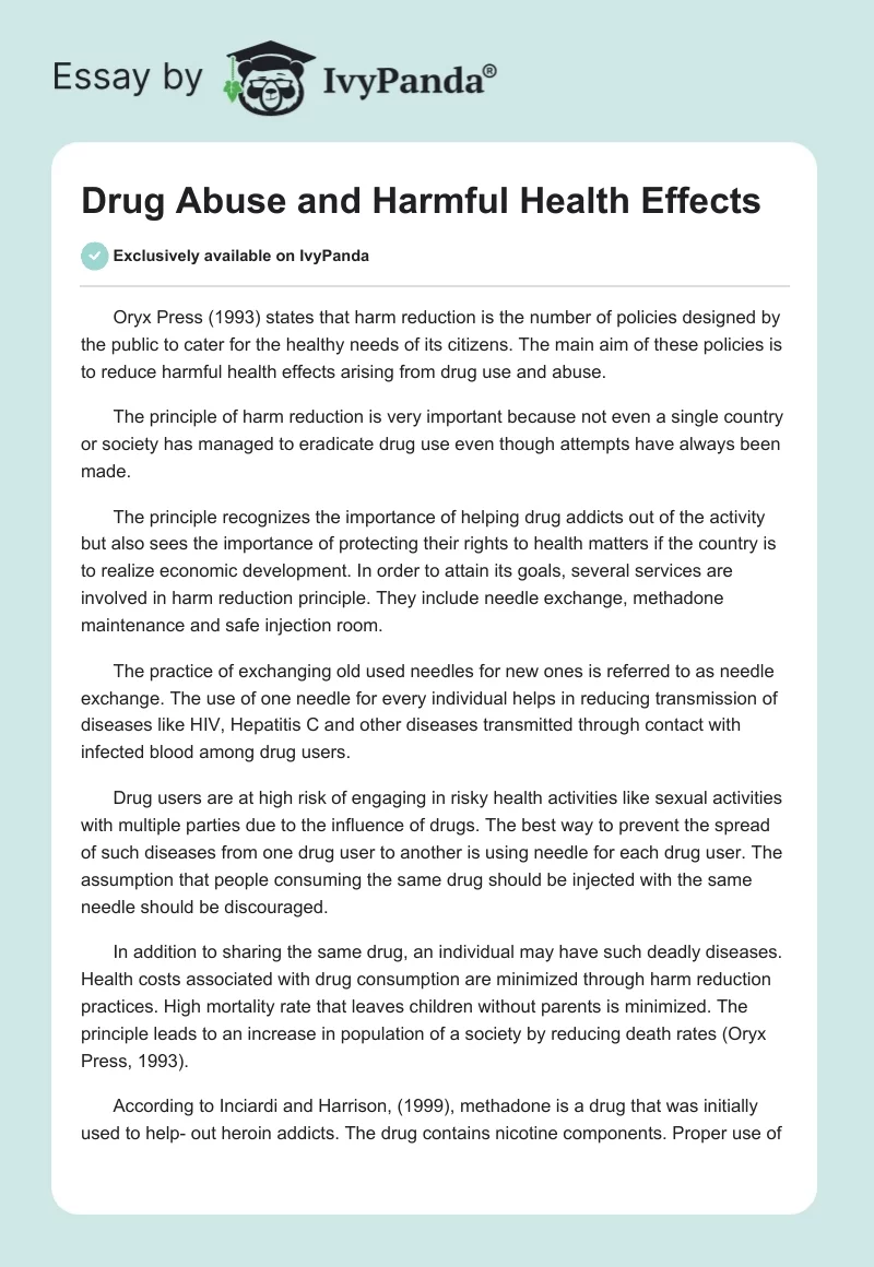 Drug Abuse and Harmful Health Effects. Page 1