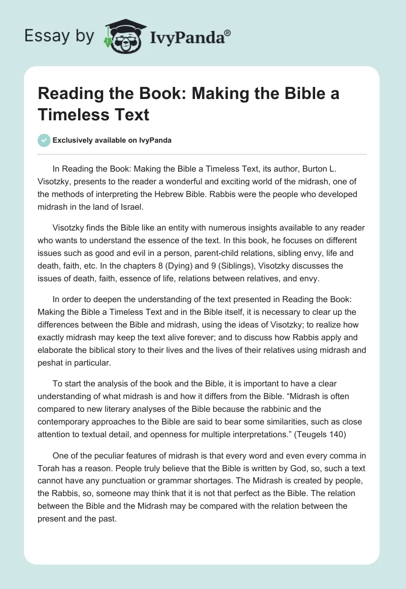 Reading the Book: Making the Bible a Timeless Text. Page 1