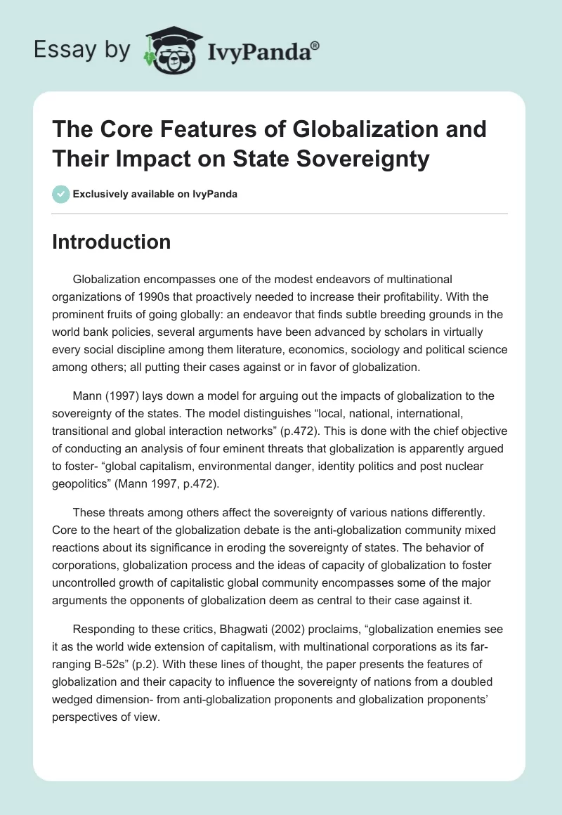 The Core Features of Globalization and Their Impact on State Sovereignty. Page 1